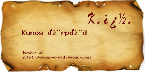 Kunos Árpád névjegykártya